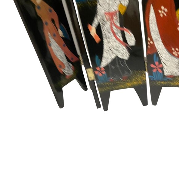 Vintage Asian-Inspired Miniature Folding Screen Room Divider 10" x 17 1/2" With - Picture 3 of 7
